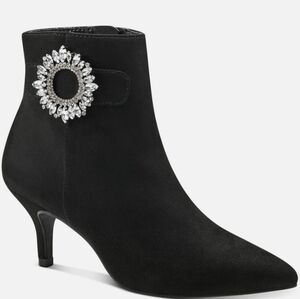 New Suede Evening Ankle Booties with silver embellishment.